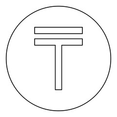 Tenge symbol currency sing money Kazakhstani icon in circle round black color vector illustration image outline contour line thin style