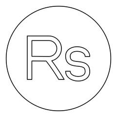 Rupee sign currency symbol money Rs icon in circle round black color vector illustration image outline contour line thin style