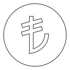 Turkish lira currency symbol money icon in circle round black color vector illustration image outline contour line thin style