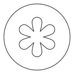 Asterisk sign symbol icon in circle round black color vector illustration image outline contour line thin style