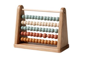 Wooden abacus with pastel sage, cream, and terracotta beads on an ash frame, smooth and minimalist design, isolated on transparent background.
