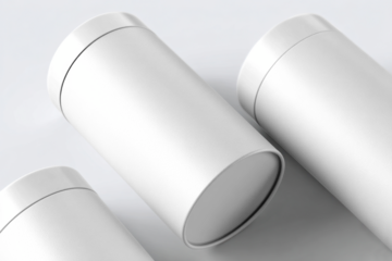 Sleek modern cylindrical container mockup png, transparent design