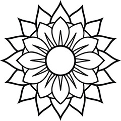 Lotus Flower Turning into Mandala Sun Line Art Illustration on Transparent Background