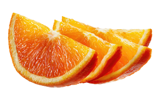 Juicy orange slice overlapping with dried slice, rich color difference and crisp surface texture, isolated on transparent background.
