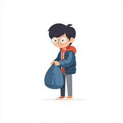 asian boy packing school bag