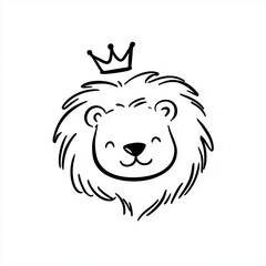 Fototapeta premium Lion illustration with a crown and a cheerful expression 