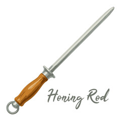 honing rod sharpening butcher tool in watercolor illustration style, isolated vector on white background
