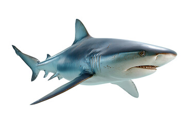 Obraz premium Silver-gray reef shark in motion with smooth grainy texture and defined body lines, subtle realism and lifelike detail, isolated on transparent background. 