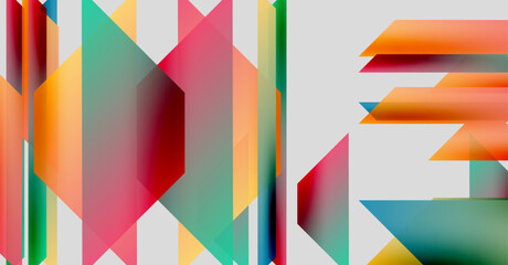 Abstract colorful design featuring letters. Geometric shapes create dynamic visual impact, modern aesthetic. Bright hues dominate composition.