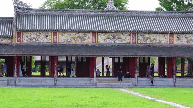 Landscape in the imperial Forbidden Citadel. The place that leads to the palaces of kings, feudal officials in the 19th century in Hue, Vietnam
