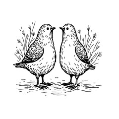 Hand drawn illustration of two birds facing each other in vintage style perfect for cards prints