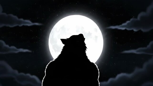 Werewolf Howling at the Moon Silhouette