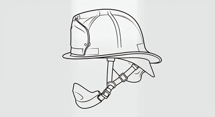 Fototapeta premium Line drawing of a protective helmet with chin strap on a neutral background