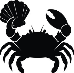 Vector silhouette crab holding shell illustration