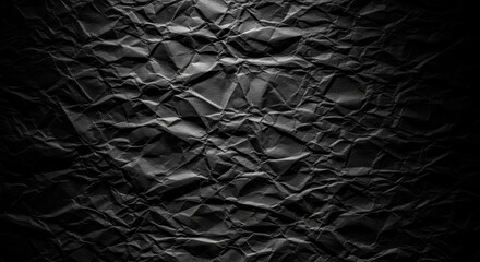 Abstract Black Crumpled Paper Texture with Dramatic Lighting and Shadows