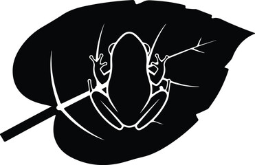 Vector silhouette frog resting on leaf illustration