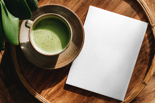 Elegant mockup with matcha latte png, transparent design
