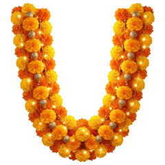 Festive marigold garland with lights for celebration and joy