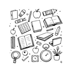Hand drawn school supplies arrangement representing educational environment and the joy of
