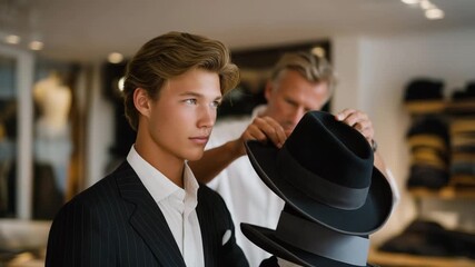 A young apprentice learning hat tailoring techniques from an experienced milliner, representing mentorship, education, skill development, tradition, and the transmission of craftsmanship in