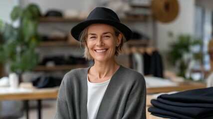 A smiling female artisan measuring fabric for a custom hat in a sunlit studio, showcasing creativity, empowerment, entrepreneurship, and the growing role of women in handmade design and sustainable - Powered by Adobe