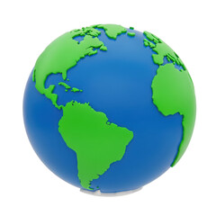 Fototapeta premium A brightly colored cartoon globe showing continents and oceans isolated on transparent background