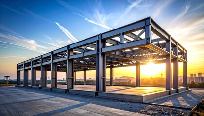 Clean vector construction logo with layered steel beam shapes and a compact structure layout, symbolizing engineered strength and industrial order