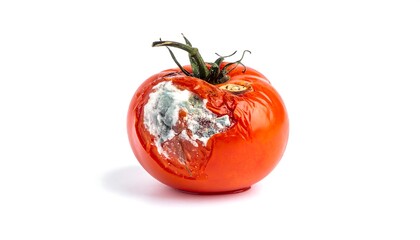 Rotten tomato on white background