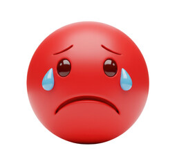Obraz premium Sad red emoji with tears transparent background cutout png
