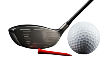 Golf club and ball on tee transparent background cutout png