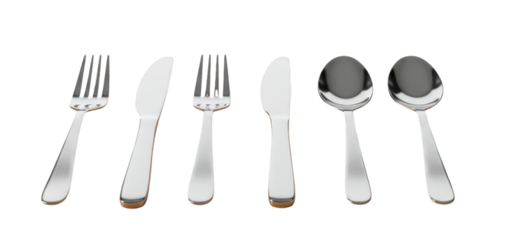 Silver cutlery set transparent background cutout png