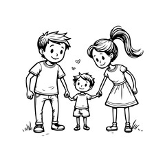 Illustrative family moment depicting love and unity with parents guiding their young child in