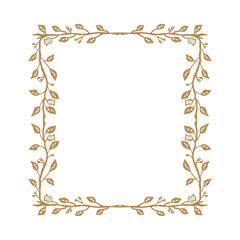 Elegant golden vine frame decorated with delicate flowers, luxury botanical border design, natural ornamental wreath with shiny yellow-gold tones, perfect for invitations, posters, and digital artwork