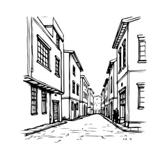 Illustrative urban perspective capturing architectural harmony of a street featuring minimalist