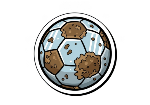 Cartoon soccer ball with mud isolated on transparent background sticker design