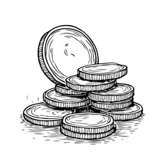 Monochromatic coins stacked drawing illustration portraying abundance and financial concept for © Rahma