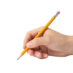 hand holding pencil isolated on transparent background