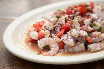Octopus and shrimp ceviche in El Cuyo, a fishing village on Mexico's Yucatan Peninsula.