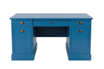 Blue wooden desk with drawers transparent background cutout png