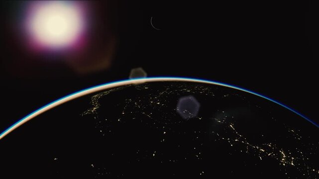 Planet Earth and moon at day and night cycle