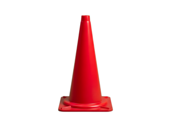 Vibrant red traffic cone for safety and caution, ideal for construction, road work, and hazard awareness campaigns with its universal symbol