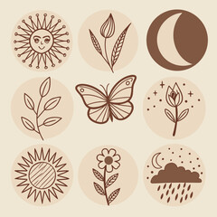 minimal boho icons seed sprout plant and flower clipart set.svg