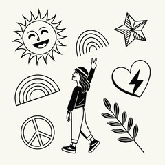 minimal icons sun smile rainbow wave and hand clipart set.svg