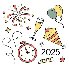 minimal festive icons fireworks and champagne glass clipart set.svg