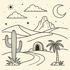 simple line shape icons cactus mountain and sun clipart set.svg