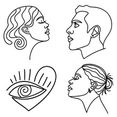 single continuous line icons woman face and man face clipart set.svg