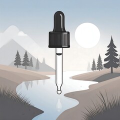 Dropper bottle in tranquil natural scene