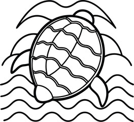 Turtle Shell with Ocean Waves Line Art Illustration