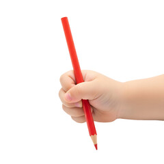 hand holding red pencil isolated on transparent background