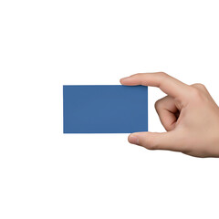hand holding blank blue business card isolated on transparent background